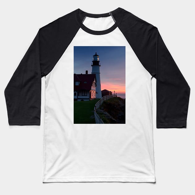 Dawn at Portland Light Baseball T-Shirt by jforno